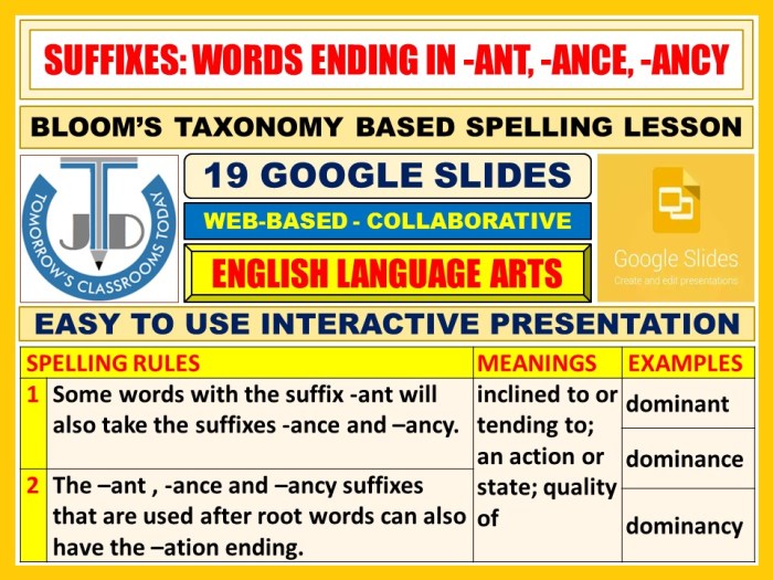 Words that have the suffix ance