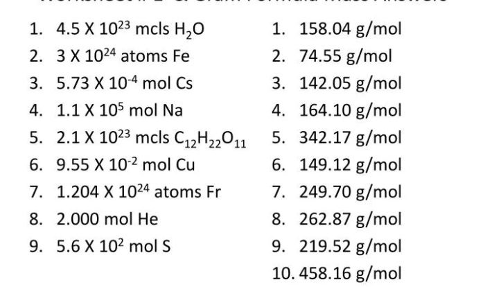 Gram formula mass worksheet answers