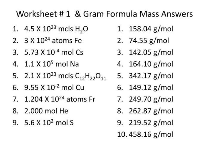 Gram formula mass worksheet answers