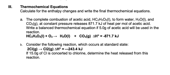 Thermochemical equation examples with answers