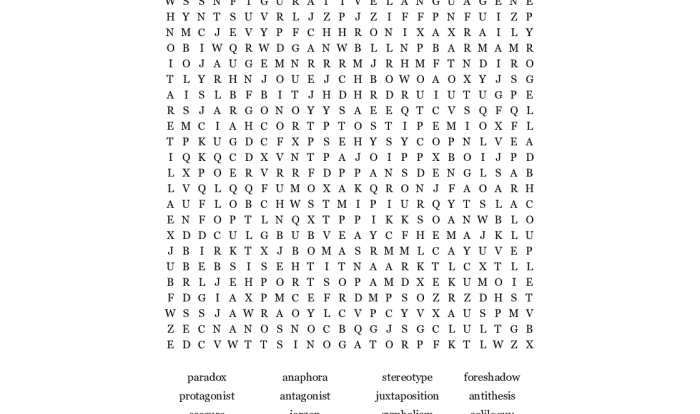 Literary terms word search answer key