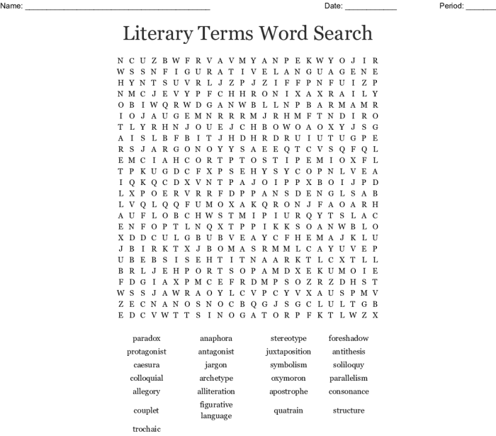 Literary terms word search answer key